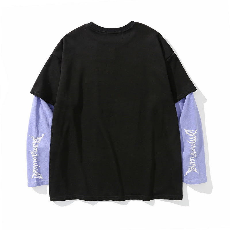 Gothic Letter Print Fake Two-Piece Oversized Sweatshirt