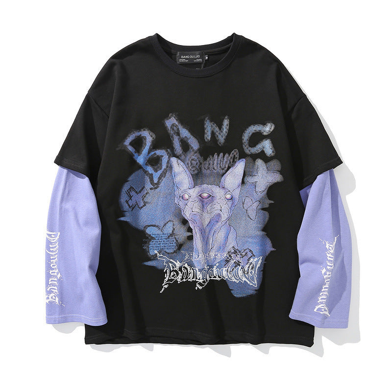 Gothic Letter Print Fake Two-Piece Oversized Sweatshirt