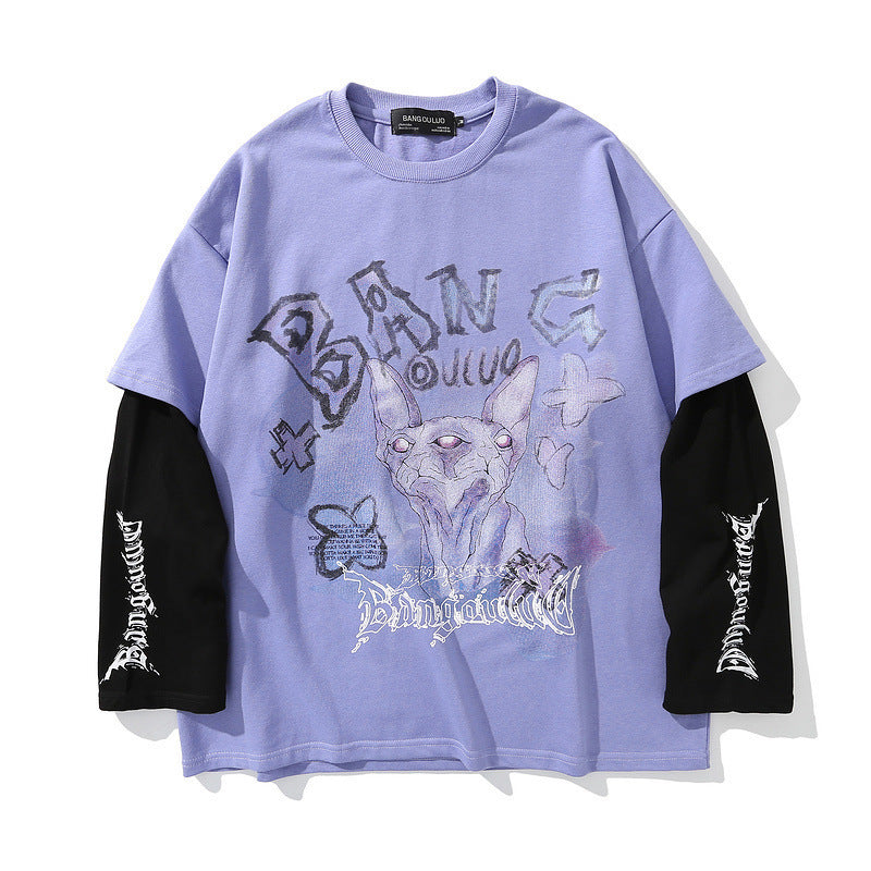 Gothic Letter Print Fake Two-Piece Oversized Sweatshirt