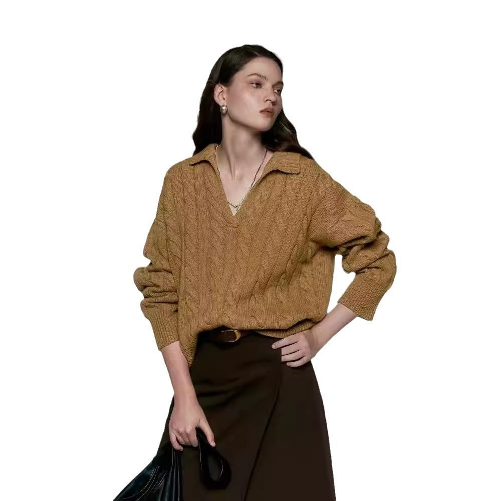Old Money Style Pure Wool Lazy Style Polo Collar Sweater