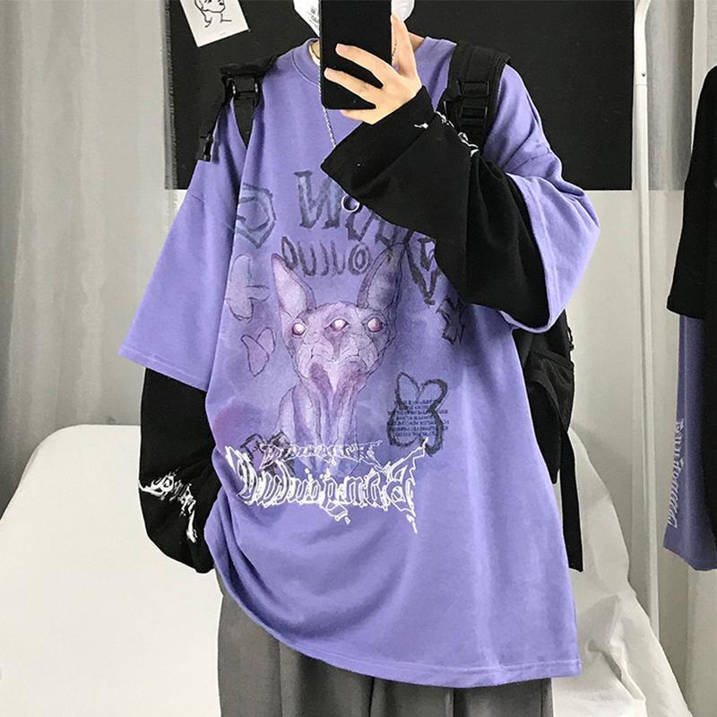 Gothic Letter Print Fake Two-Piece Oversized Sweatshirt
