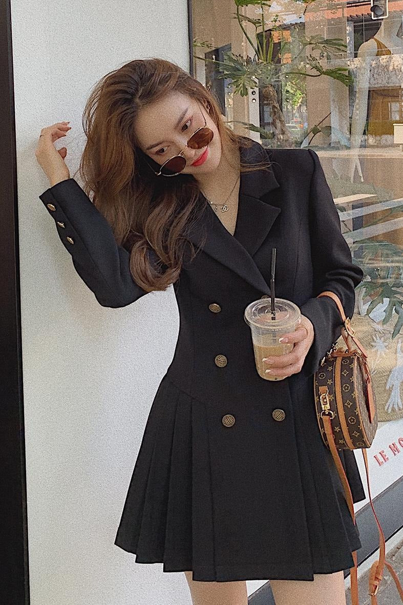 Star River Korean Style Breasted Dress Women front view